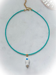 Turquoise + White Fish Necklace