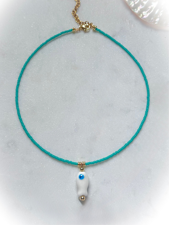 Turquoise + White Fish Necklace