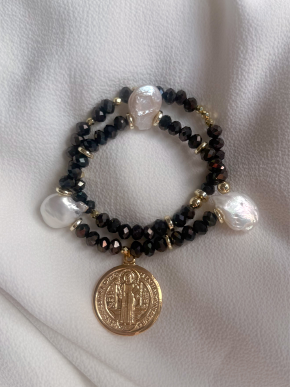 Black Iridescent Beads + Fresh Water Pearls