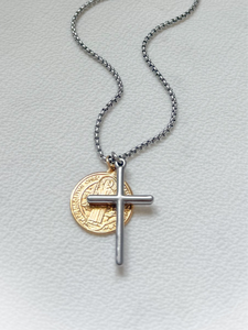 Saint Benedict Medal and Cross Metal Mix Necklace
