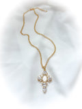 Virgin Mary Pearl Rhinestone Cross Necklace