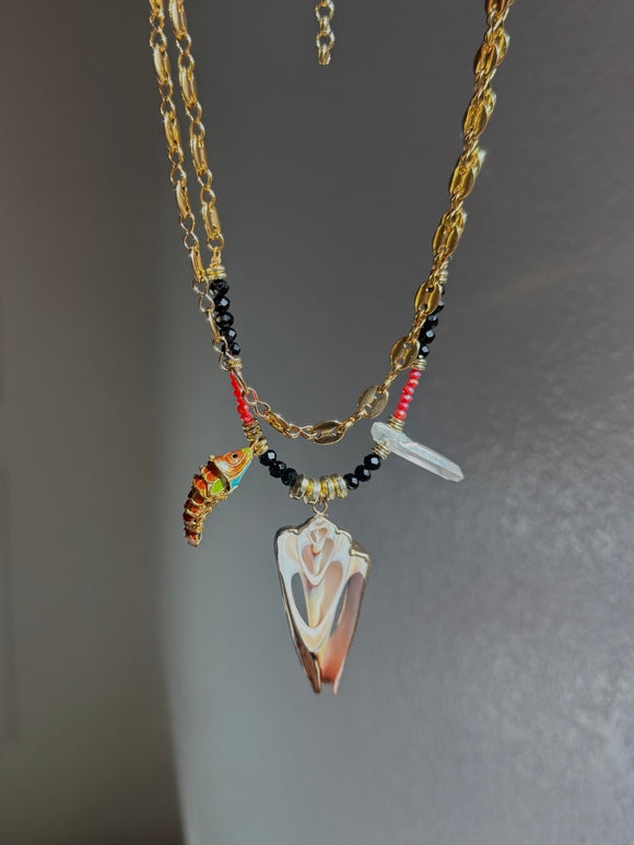 Seashell, Crystal Quartz and Fish Necklace
