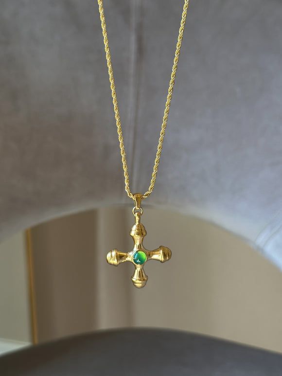 Green Gemstone Cross Necklace