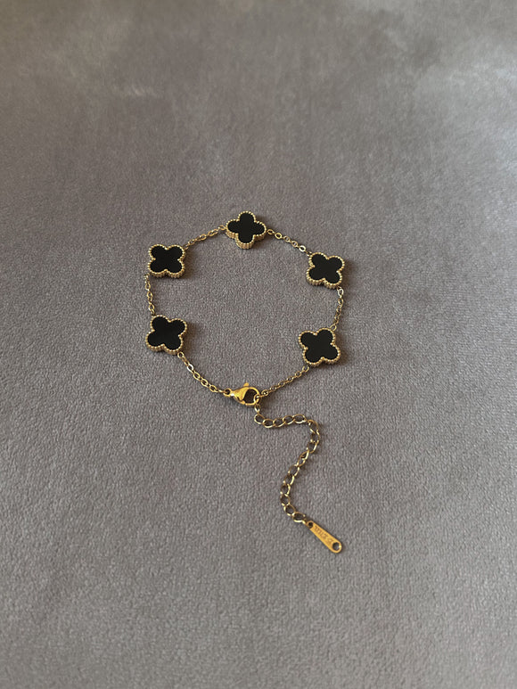 Gold Black Clover Bracelet