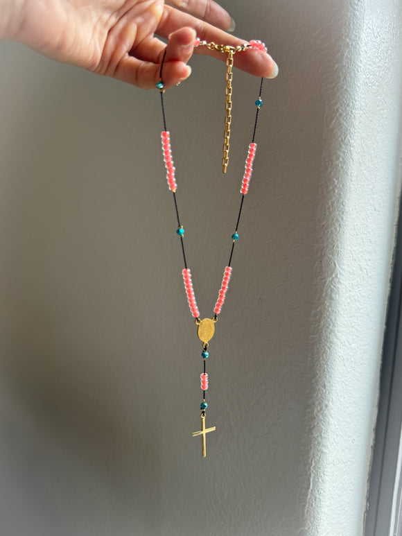 Coral and Blue Sparkle Rosary