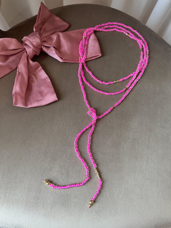 Wrap Around Pink Beaded Necklace